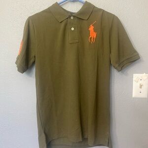 Ralph Lauren Olive Green Polo with Orange Logo 14/16